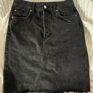 Black denim mid jean skirt